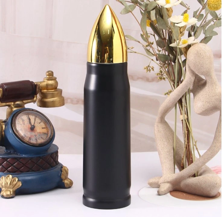 Bullet Shaped Vacuum Flask Thermoses Mug Custom Bullet Water Bottle Vacuum Steel Cup Keep Hot Rocket Militaries Drink Cup